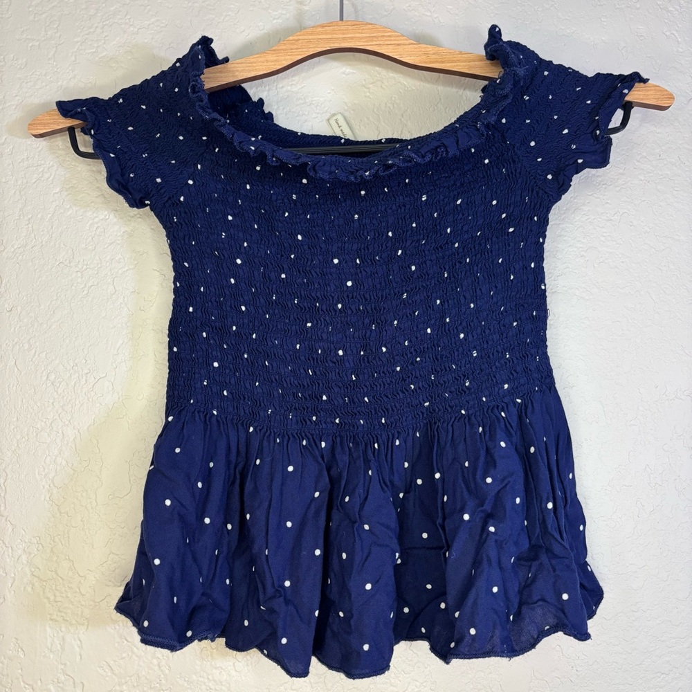 Japna Navy Off Shoulder Smocked Top with White Dots Size XS